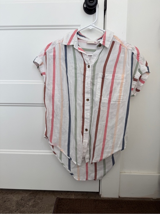 SO Tops - SO White Multi Striped Short-Sleeve Button Down Shirt